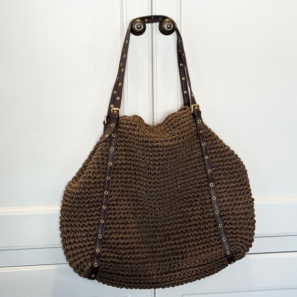 Lauren Ralph Lauren Handbags - Lauren Ralph Lauren Brown Crochet Paper Straw Hobo Shoulder Bag Tote Large